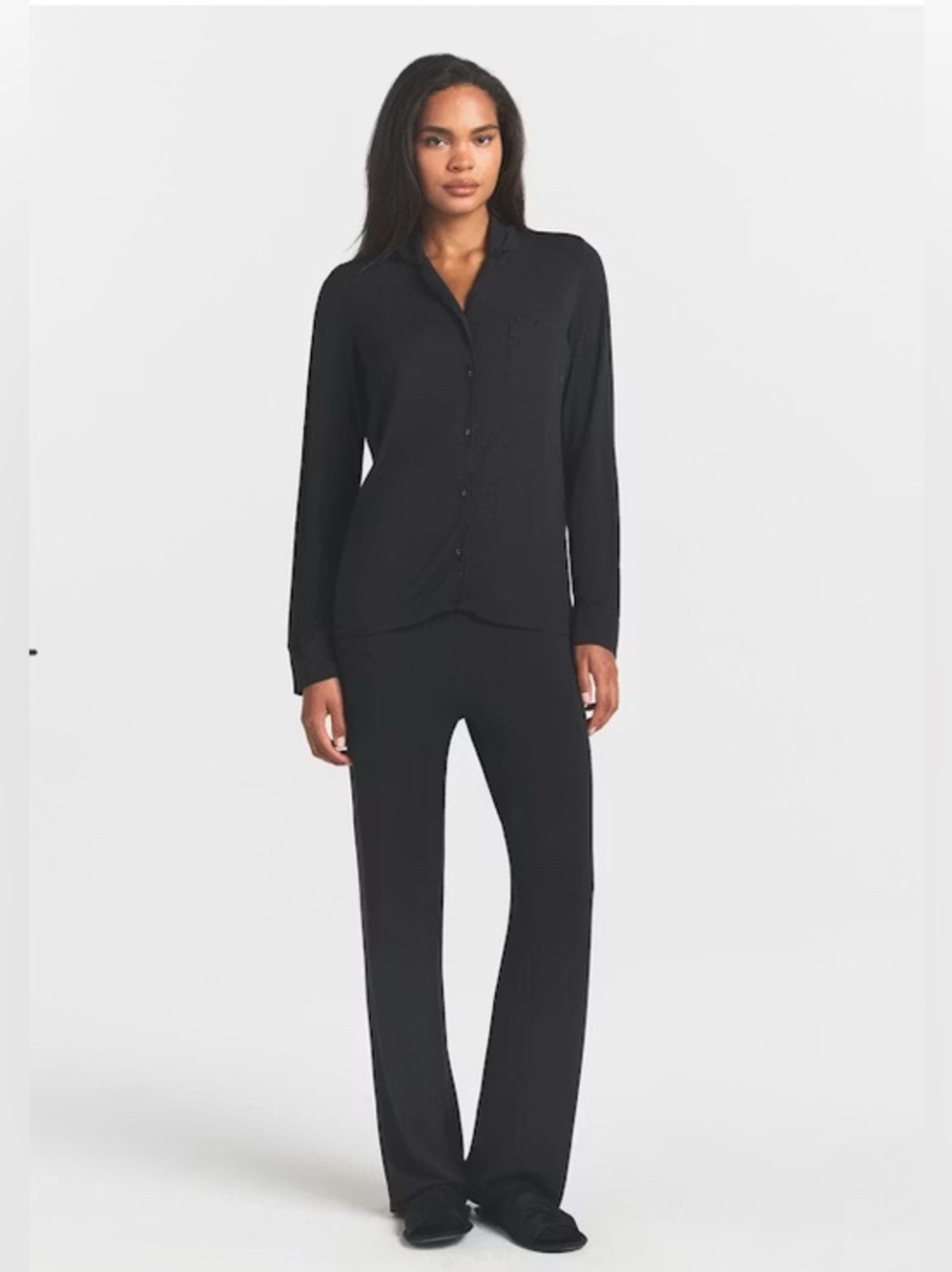 SKIMS SLEEP SET LONG SLEEVE BUTTON UP-ONYX-SMALL BNWT